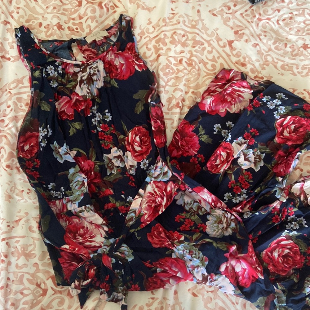 LOFT Floral Cropped Jumpsuit